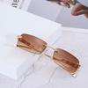 Fashion Rimless Rectangle Sunglasses Women Men Retro Cheetah Clear Ocean Lens UV400 Eyewear Shades Sun Glasses