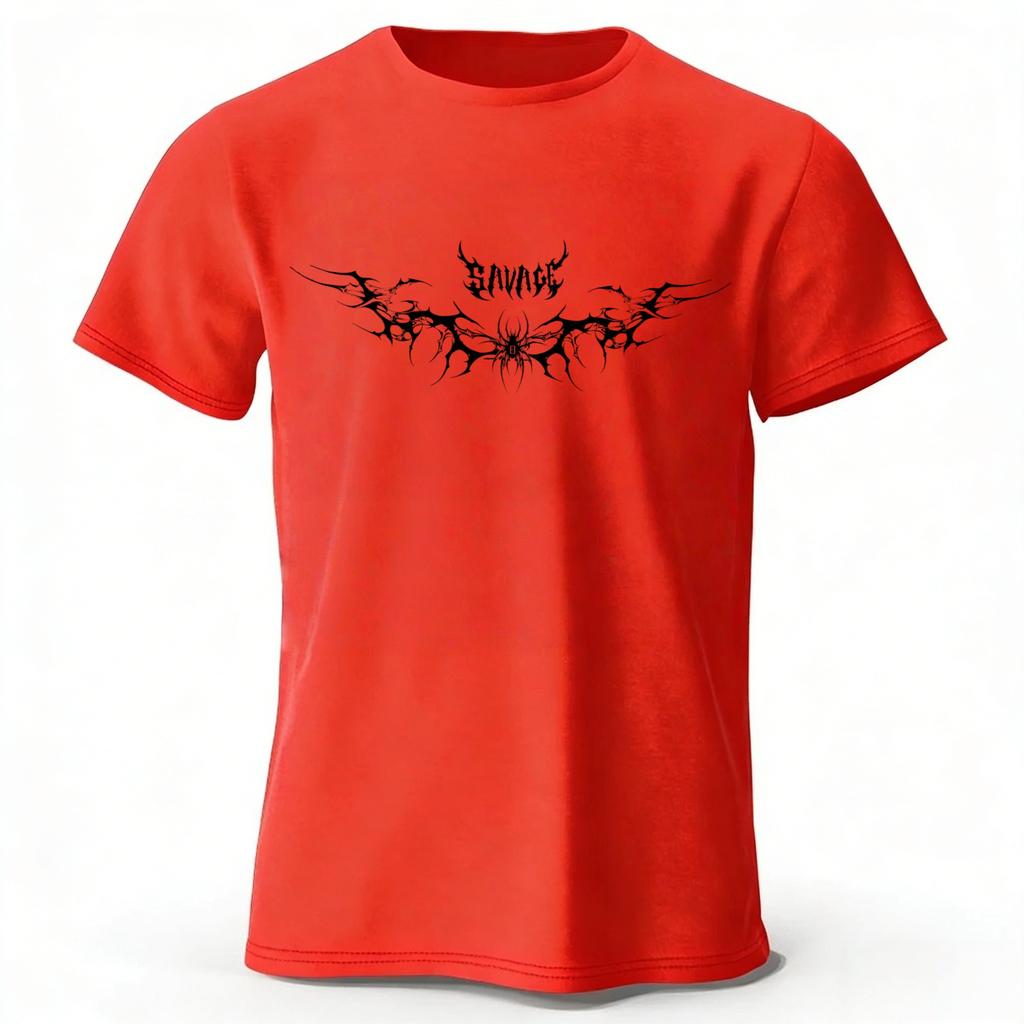 New Dark Gothic Style Pure Cotton Short Sleeved Mens Loose Oversized Sports Tshirt Soft Comfortable for Street Fashion Wear