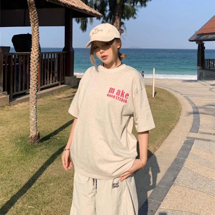 

Женская модная хлопковая футболка с коротким рукавом и вышивкой китайскими буквами XL