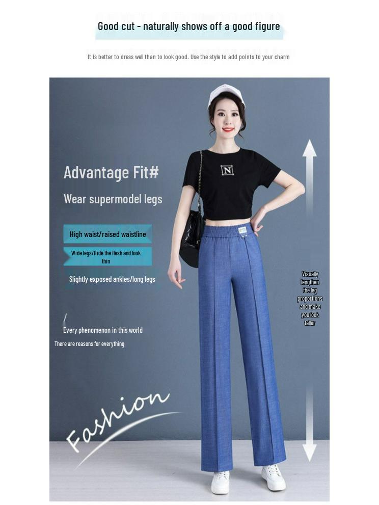 Women's High-Waisted Tencel Wide-Leg Jeans - Loose, Floor-Length, Spring/Autumn Style