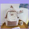 Color Blocked Flower Pattern Letter Decor Student Casual Backpack For Casual Travel
