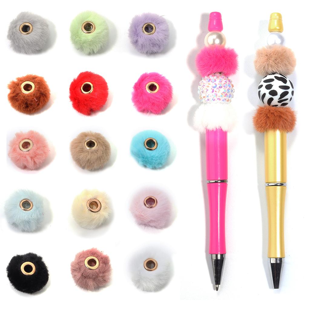 10pcs/bag Imitation Rabbit Fur Coverd Straight Hole Beads DIY Pompom Pendant for Jewelry Making DIY Necklace Pendant Earrings