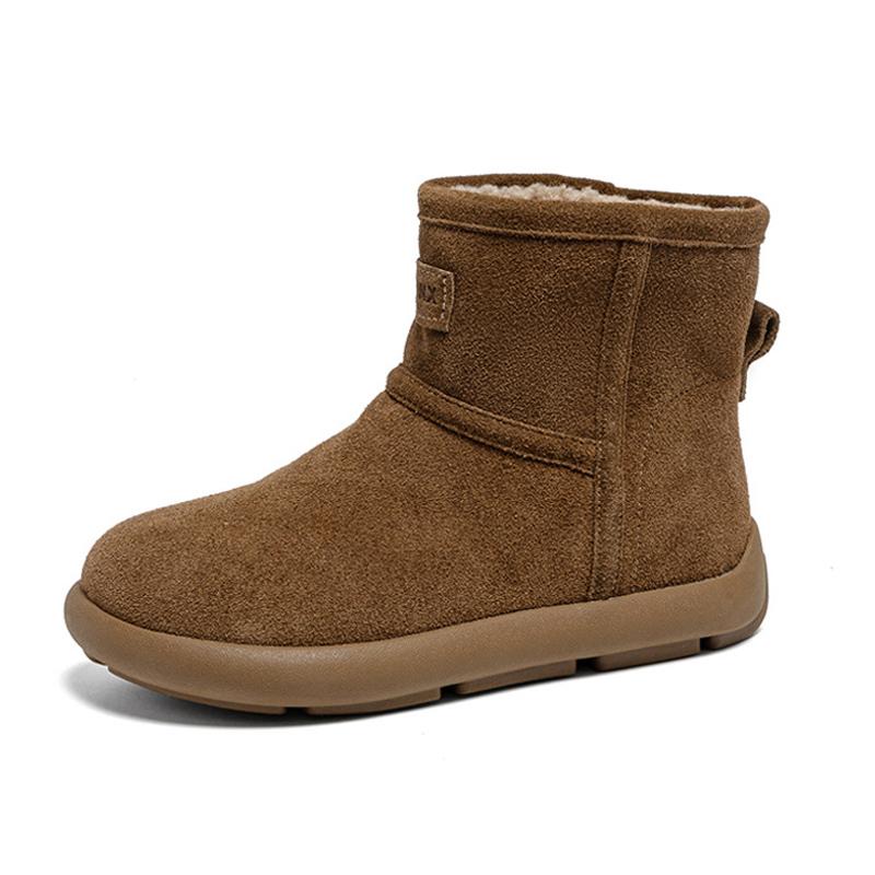 Genuine Leather Winter Fur Shoes Women Snow Boots Warm Plush Flat Non-slip Fashion Brand Ladies Ankle Suede Boots