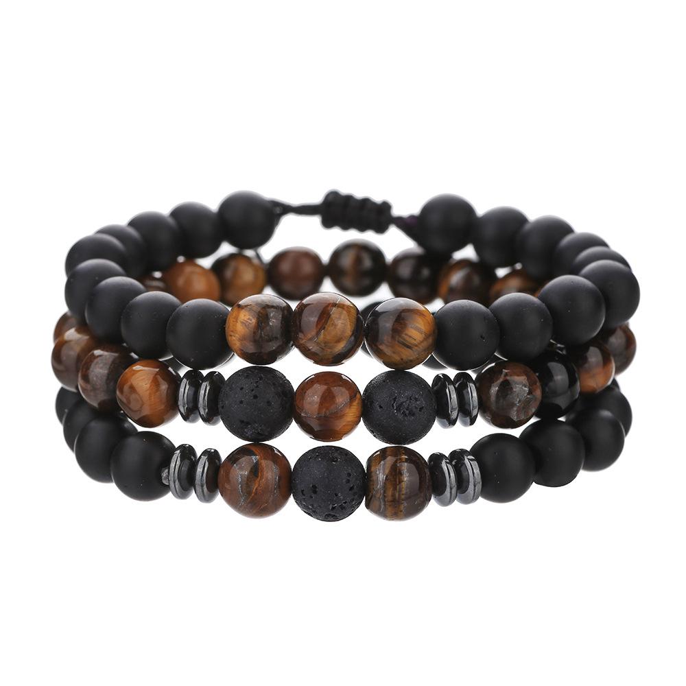 Matte Black Cubic Zirconia Ball & UFO Pendant Braided Bracelet Set