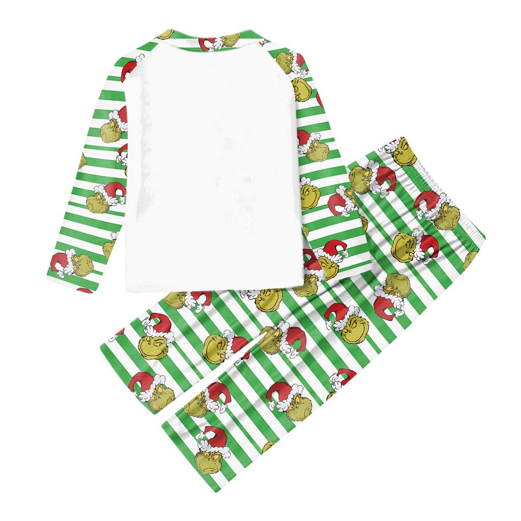 Christmas Family Matching Pajama Set with Printed Round Neck Long Sleeve Top and Pants for Parents and Kids
