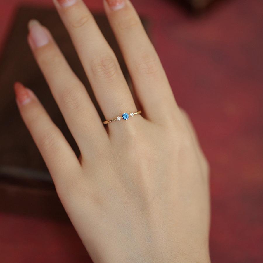 Anello in Argento Sterling 925 Placcato Oro 14K con Zircone Blu per Donna Accessori Gioielli Party Giapponesi di Lusso Leggero