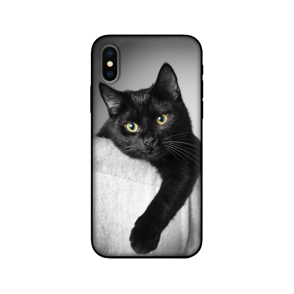 Black Tpu Case for Iphone 5 5s Se 6 6s 7 8 Plus X 10 XR XS 11 12 13 Mini Pro MAX Case Silicone Cover Black Cat Staring Eye On