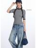 HeyHenry Women's Striped Color Block Seven-Sleeve Slim Fit T-shirt