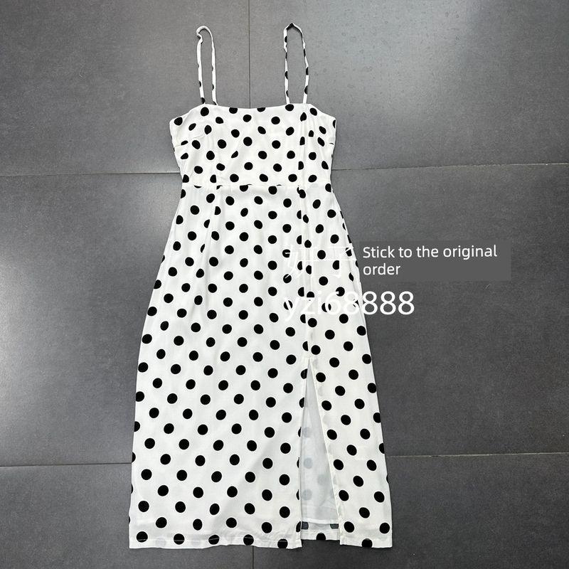 

Call * Pure Original Classic French style Retro Style Elegant Big Polka Dot Slimming Long Sling Slimming Temperament Dress Black Dot Dress Size 10 = M