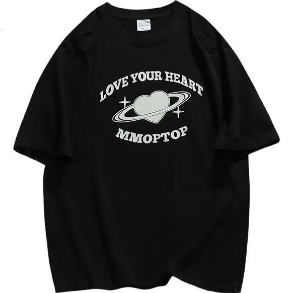 MMOPTOP Trendy Printed T-Shirt, Men's Summer Pure Cotton Heavyweight Short-Sleeve Loose Casual Undershirt, Women's M0004 Apricot Color 2XL