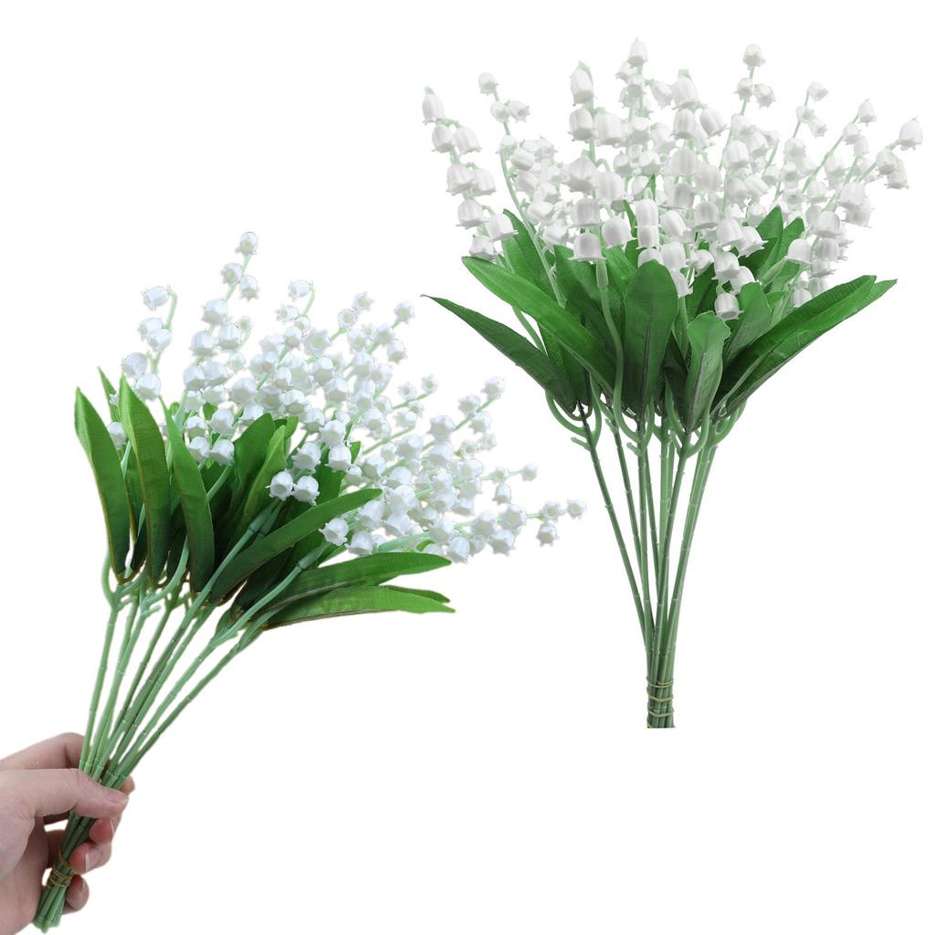 Artificial Lilies of The Valley Flowers White Simulation Fake Decorative Flower with Stems for Home
