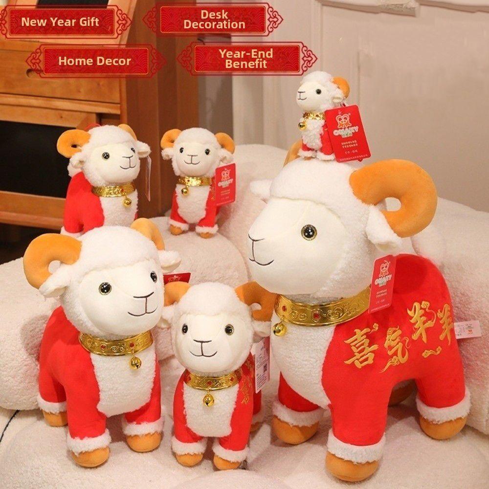 Cute Sheep Mascot Doll Chinese Style Stuffed Lamb Doll Zodiac Sheep Doll Chinese New Year Gift