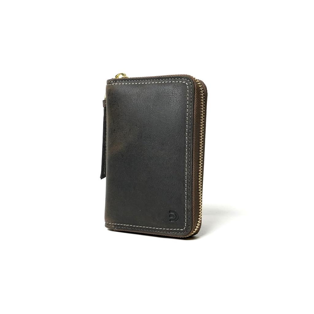 Baggy Port Kudu Leather Half Wallet with Round Zipper, Unisex, Gray, ZKM-901