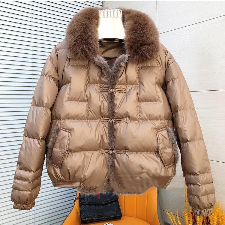Women Winter Fox Fur Collar White Duck Down Jacket Ladies Short Warm Puffer Coat Female Loose Vintage Parka Outerwear