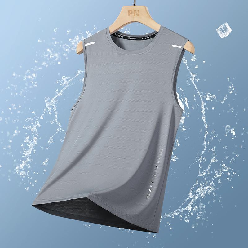 

2026 New T-shirt Men s Ice Silk Quick-drying Short-sleeved Ice Silk Short-sleeved Vest 5XL сірий
