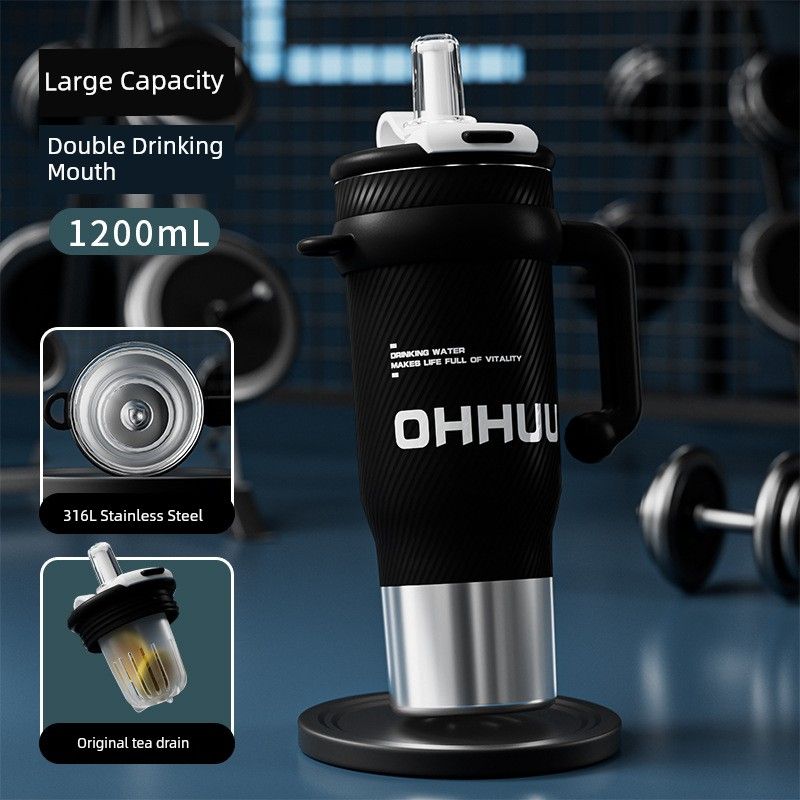 Giant Ice Cup Men s 2025 New Model Ceramic Inner Pot One-Button Open Lid Car Water Cup Large Capacity Thermos Cup Black (Stainless Steel Liner) 1200ml