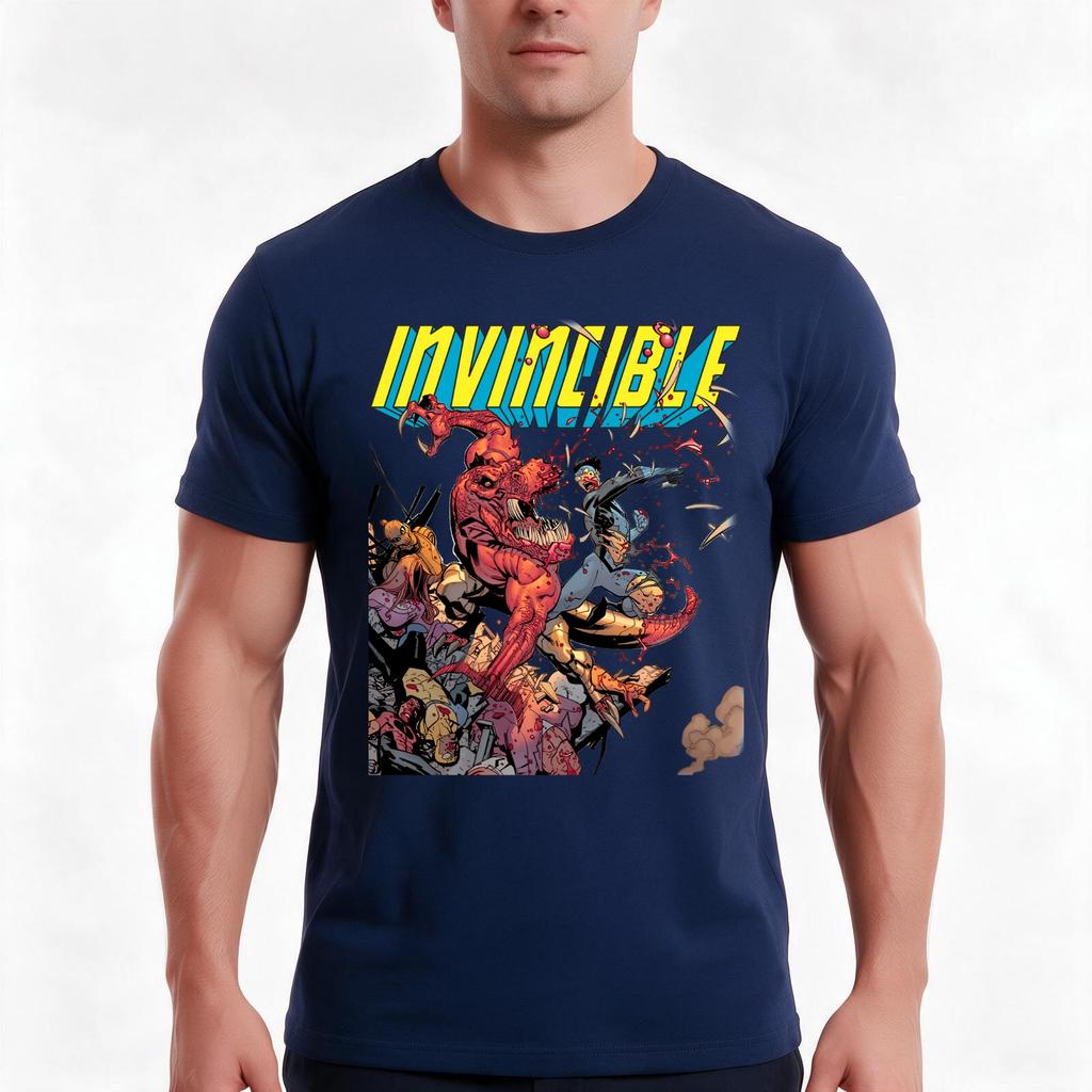 Invincible Vs Alien Tshirt Summer Casual Cotton Tee Oversized Streetwear Tops Vintage Graphic Print Loose Fit Short Sleeve
