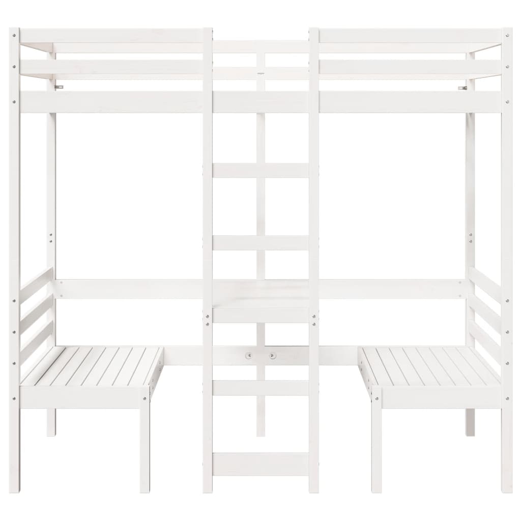 High Bed with Desk & Chairs White 80x200 cm Pine Wood