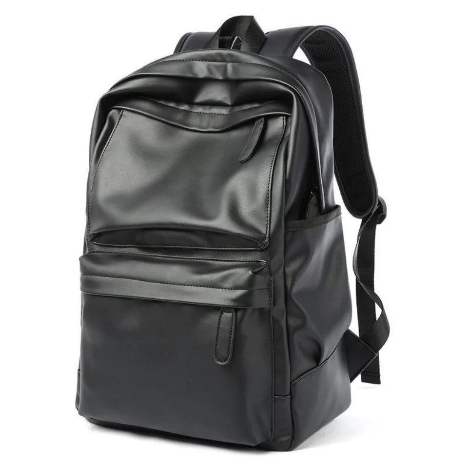 Men PU Leather Waterproof Backpack, 15.6 Inch Large Capacity Laptop Backpack, Casual Business School Travel Rucksack