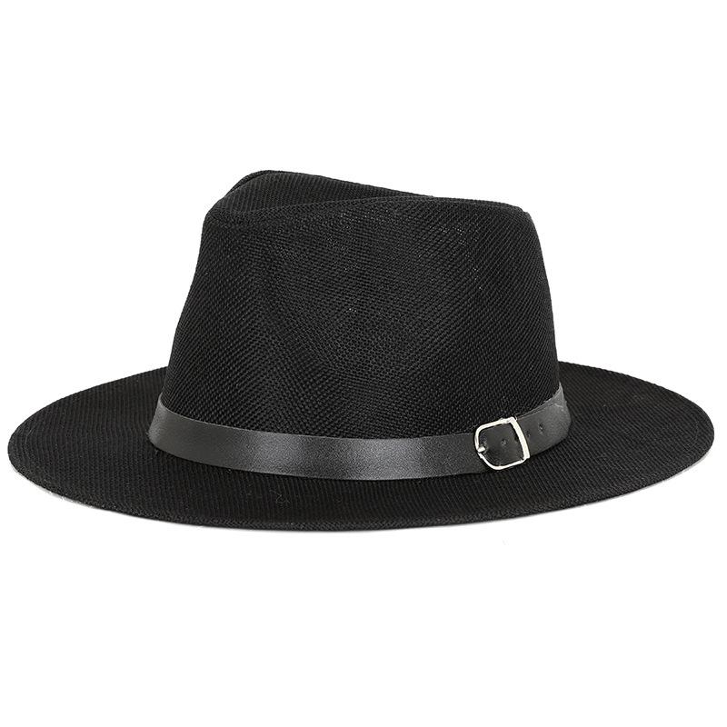 

Men s Summer Big Head Panama Straw Hats Large Size Wide Brim Imitation Linen Jazz Hat Women Solid Color Fedoras Sun Cap 56-60cm 60cm чорний