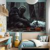 2D Norse Mythology Warrior & Wolf Tapestry Dark Fantasy Art Wall Decor Cloth for Home & Bedroom