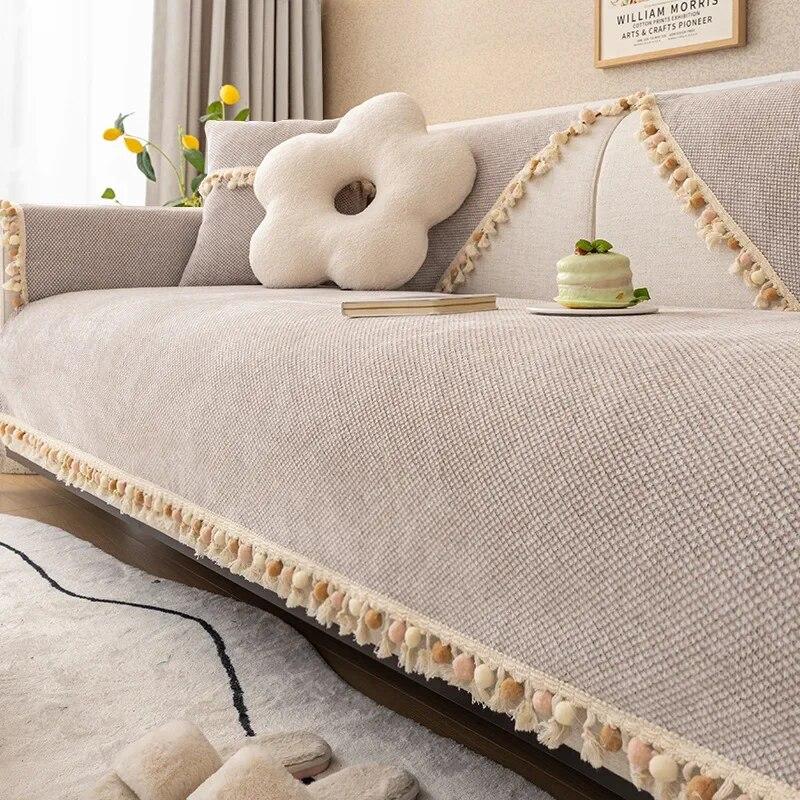 Towel Cover Non-Slip Living Room Furniture Sofa Cover Seat Sofa Cover Four Seasons Universal ins Style Solid Color Backrest