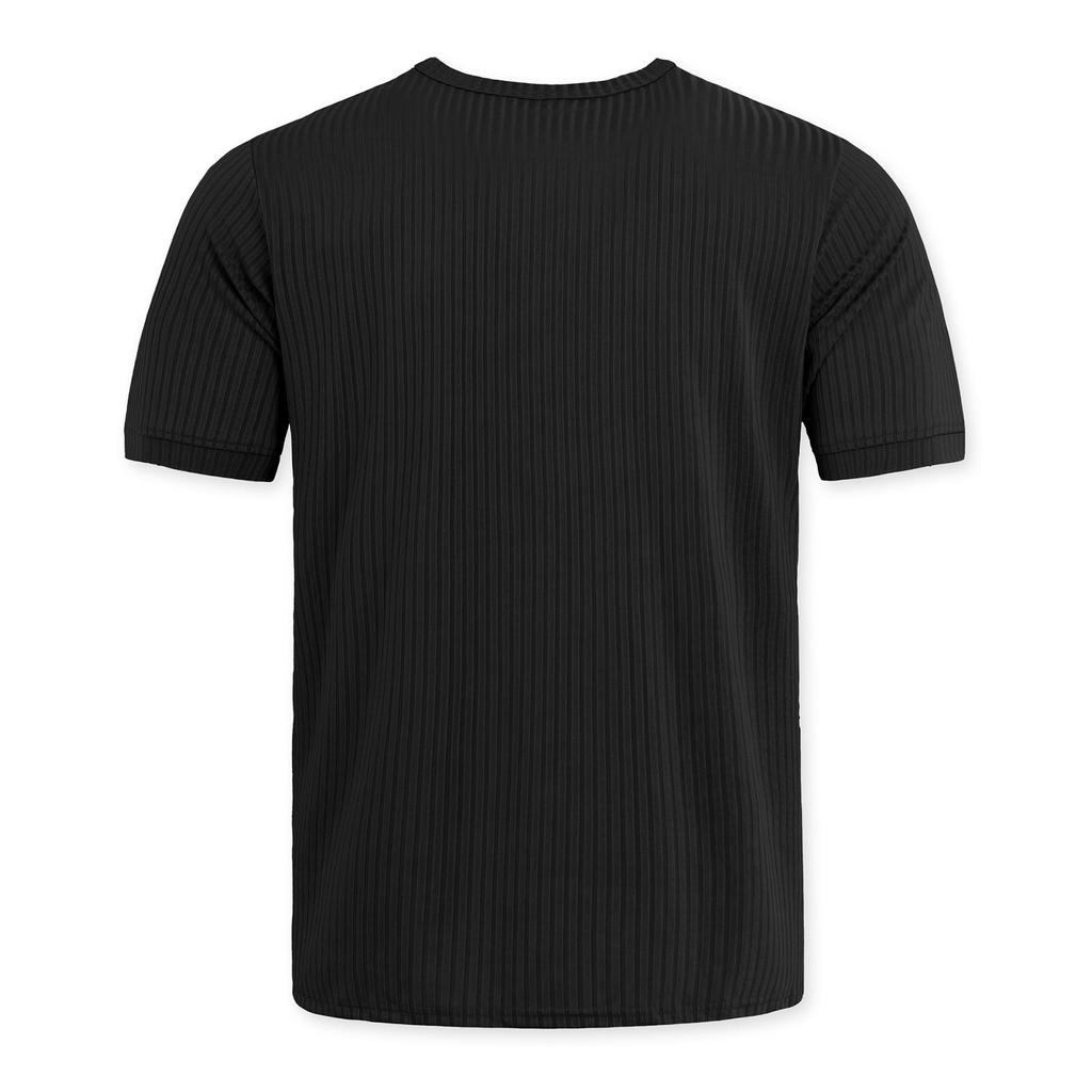 Men's Summer Short Sleeve Henley Shirt Ribbed Texture Button Front Casual Breathable Lightweight T-Shirt