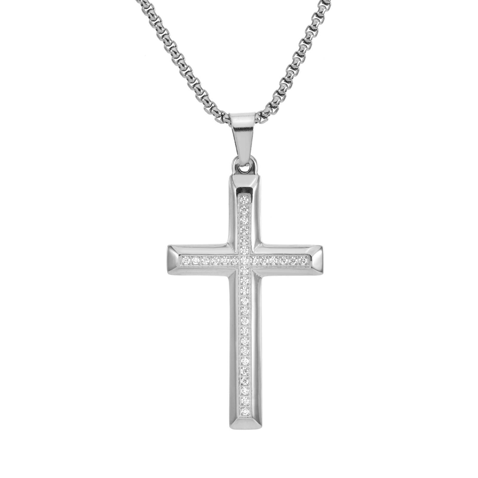 2026 Jewelry Pendant Personality Full Diamond Cross Pendant Men s Fashion Necklace 60CM