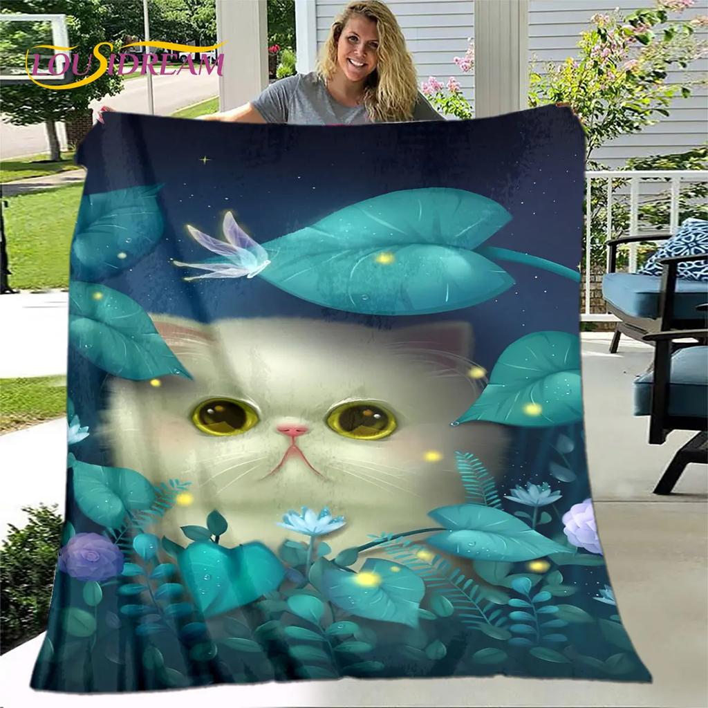 3D Cartoon Cute Gothic Cat Blanket,Flannel Blanket Throw Blanket,Warm Children's Blanket for Home Living Room Bedroom Beds Sofa