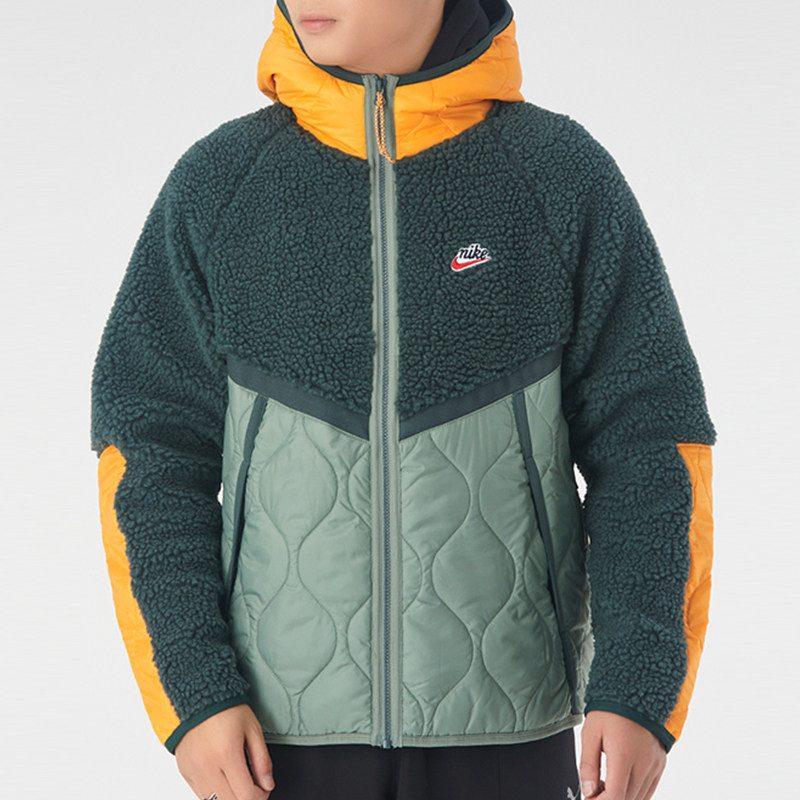 Nike Giacca con cappuccio patchwork Heritage in pile d'agnello 'Verde chiaro/Giallo' CU4447-384