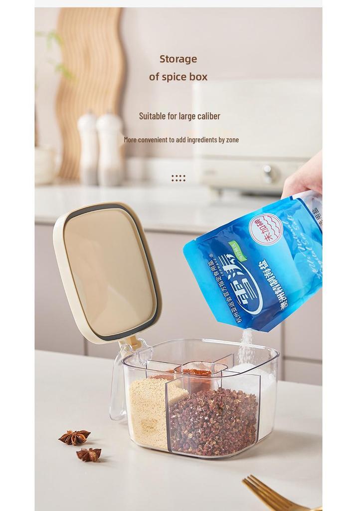 Multi-Compartment Seasoning Box: Kitchen Set with Salt Shaker, Sugar, MSG, and Spices – Four Compartments Included