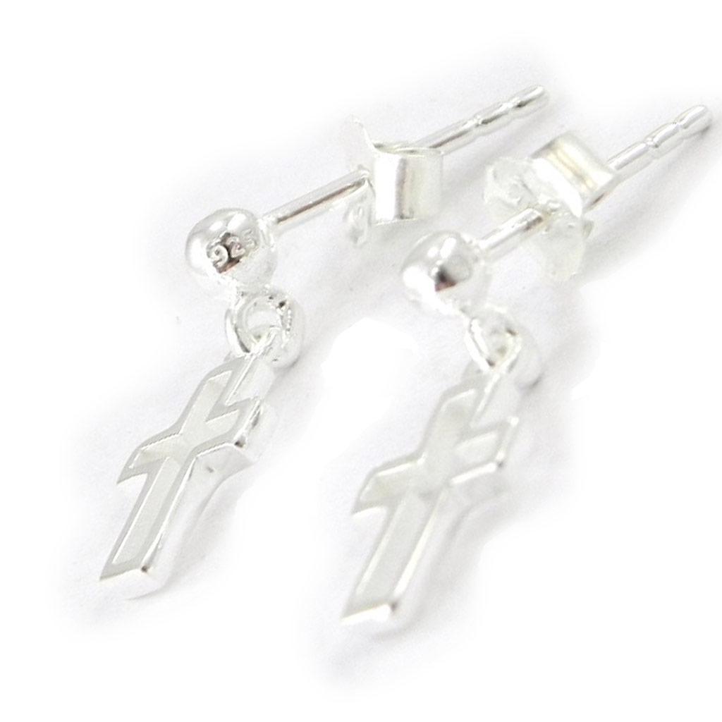 Les Trésors De Lily [I8082] - Silver 'Cross' Earrings (rhodium-plated) - 16x6 Mm