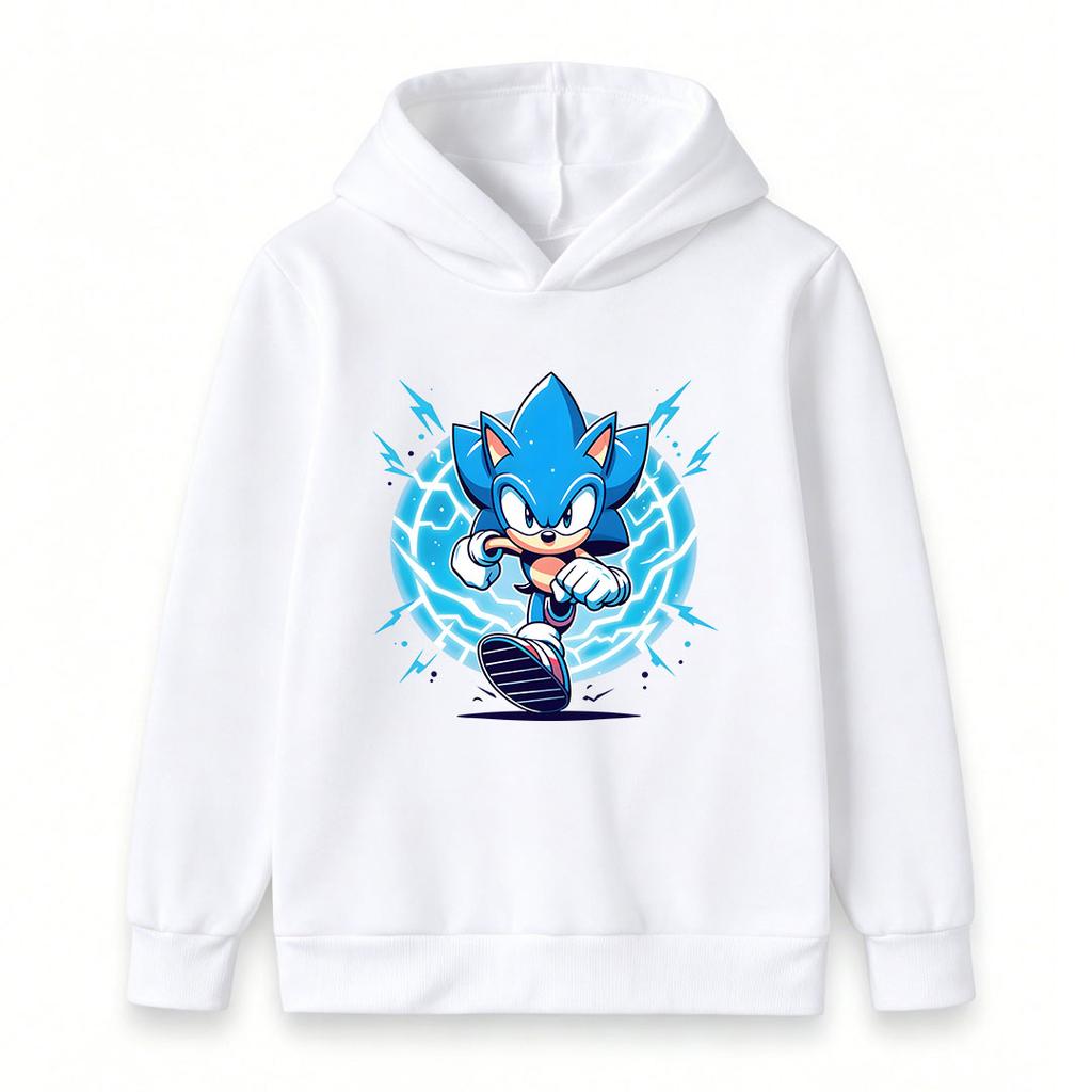Kids Boys Girls Casual Pullover Hoodie, Cute Blue Speed Hedgehog Print Warm Lightweight Long Sleeve Hooded Sweatshirt for Daily Wear School
