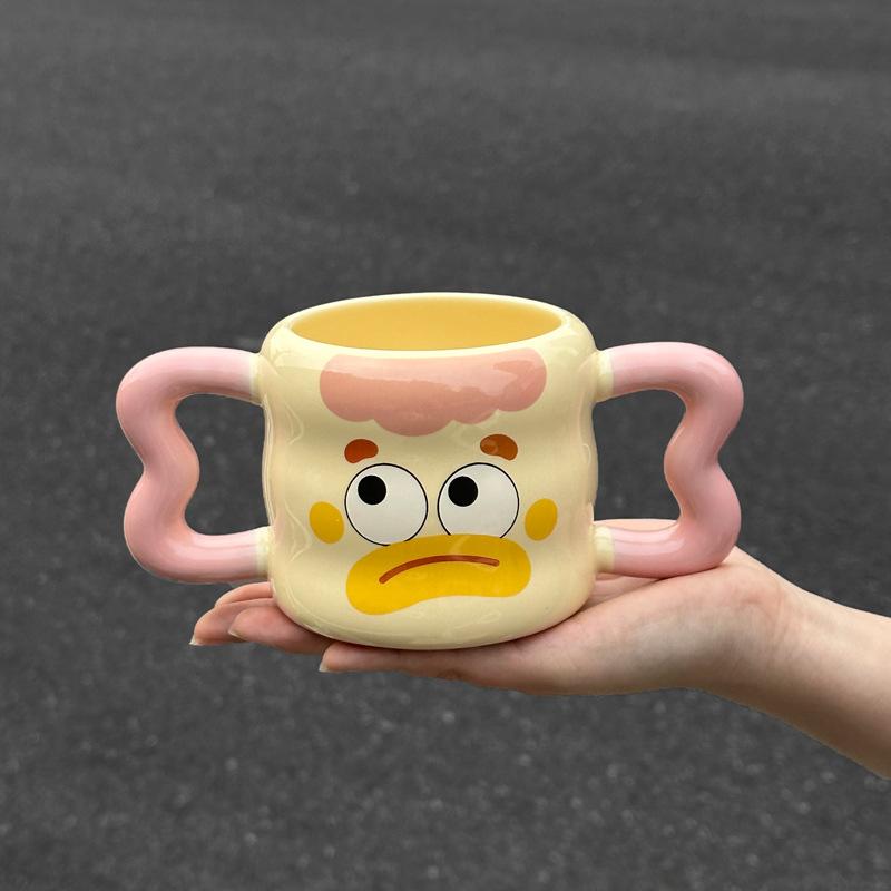 Cute Mug Ceramic Cup with Lid Spoon Boys and Girls Household Water Cup Coffee Milk Cup Birthday Gift