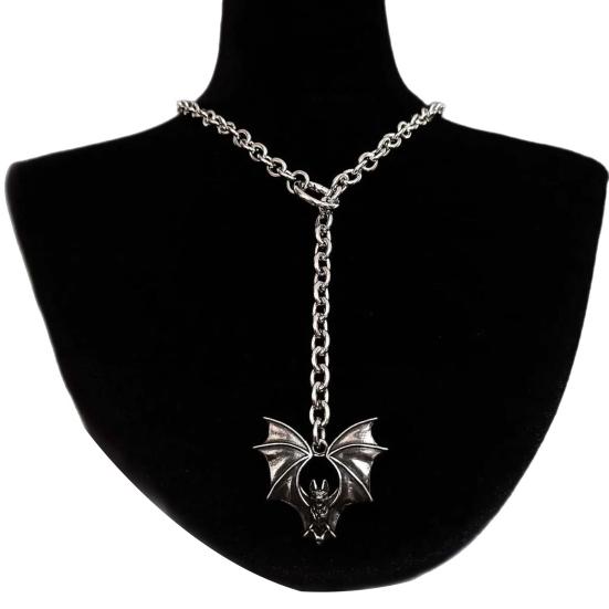 Punk Lariat Y Necklace, Gothic Bat Pendant Necklace, O Ring Long Necklace, Adjustable Slip Chain Necklace Jewelry Gift for Women