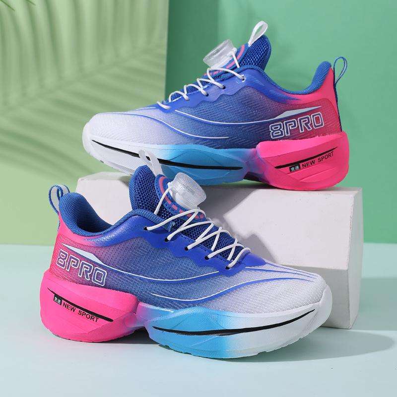 2025 new running shoes boys primary and secondary school students non-slip rotating buttons teenagers summer breathable running shoes wear-resistant
