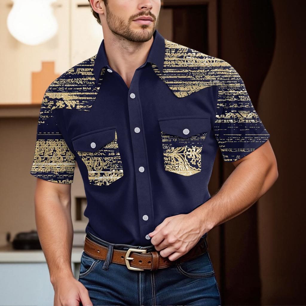 Pánské módní s klopou a krátkým rukávem ležérní top délky po ramena