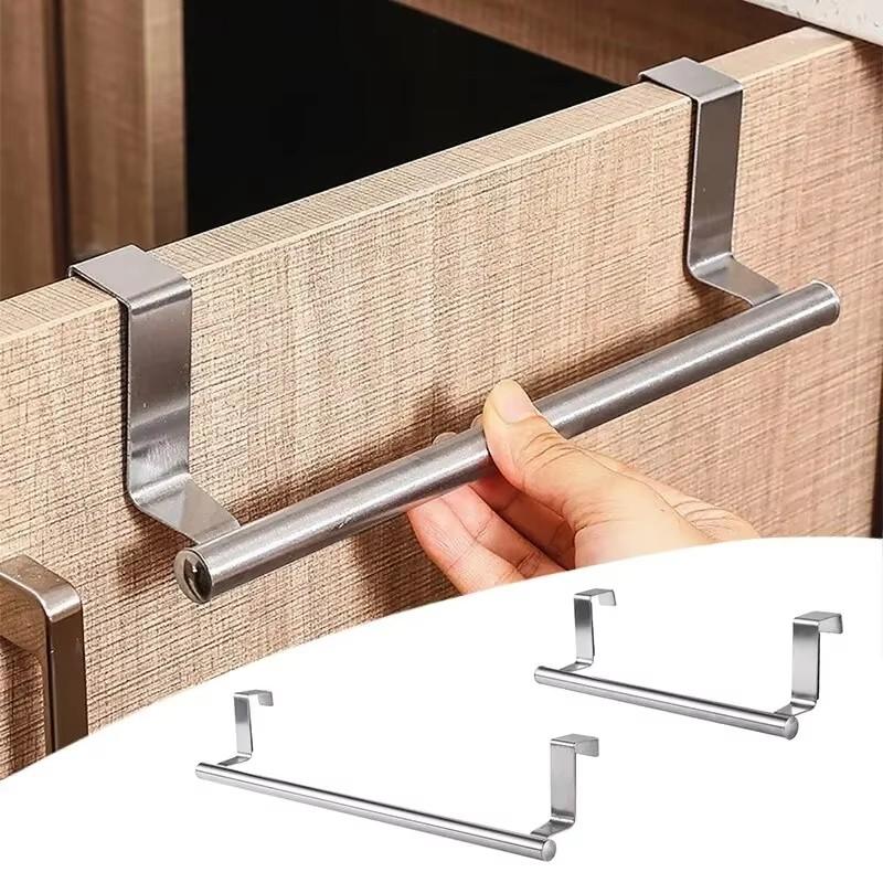 Hanging Organizer Shelf Wall Mounted Towel Bar1/2pc Stainless Steel Towel Rack Bathroom Towel Holder Stand Kitchen Cabinet Door