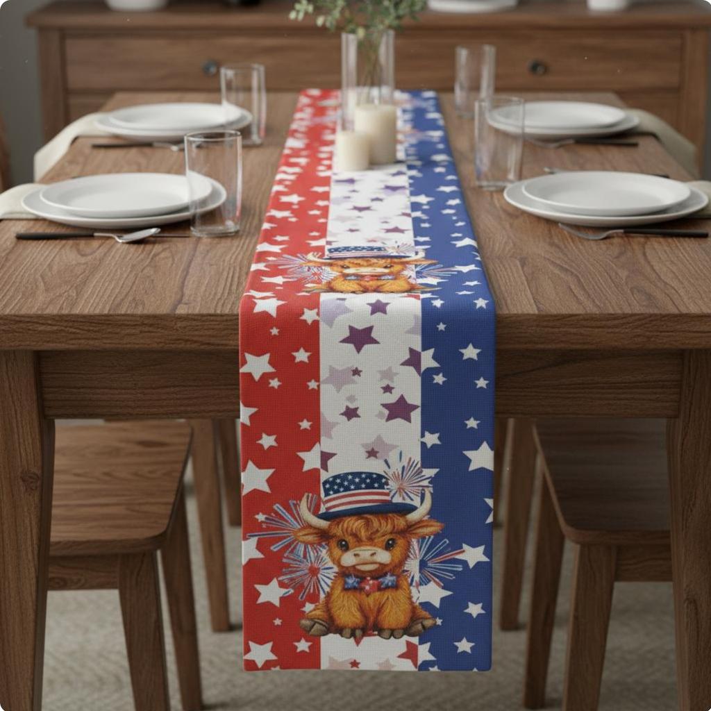 Patriotic Flag Table Runner Printed Pattern Red White and Blue Table Decor Holiday Supply Easy to Clean House Decoration
