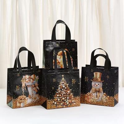 Christmas Gift Bag, Black Non-woven Christmas Tote Bag, Christmas Present
