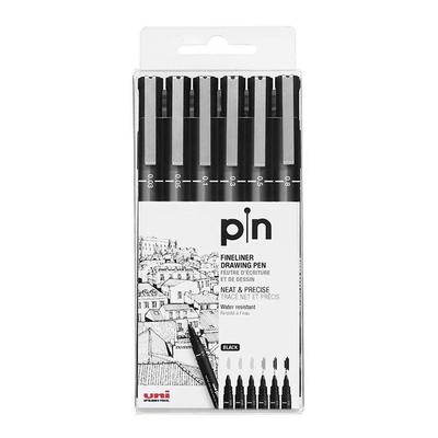 PIN-200 Drawing Pen Set, 6 Pack, Black Ink, 0.03–0.8mm Tips for Sketching, Calligraphy & Technical Drawing