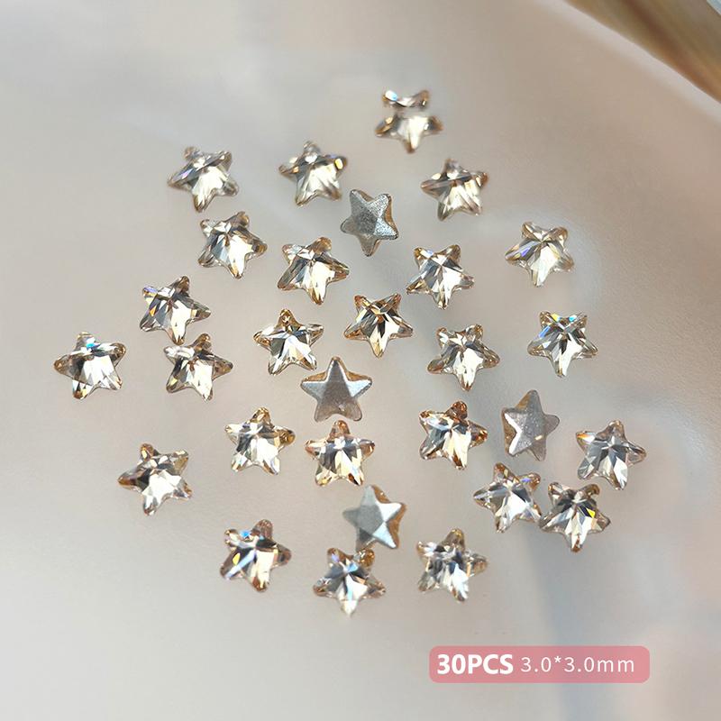 1Box 30Pcs Sparkling Pentagram Zircon Nail Charm Cute Minimalist Flatback Rhinestone 3mm Multi Color Mini Star Gem Nail Part