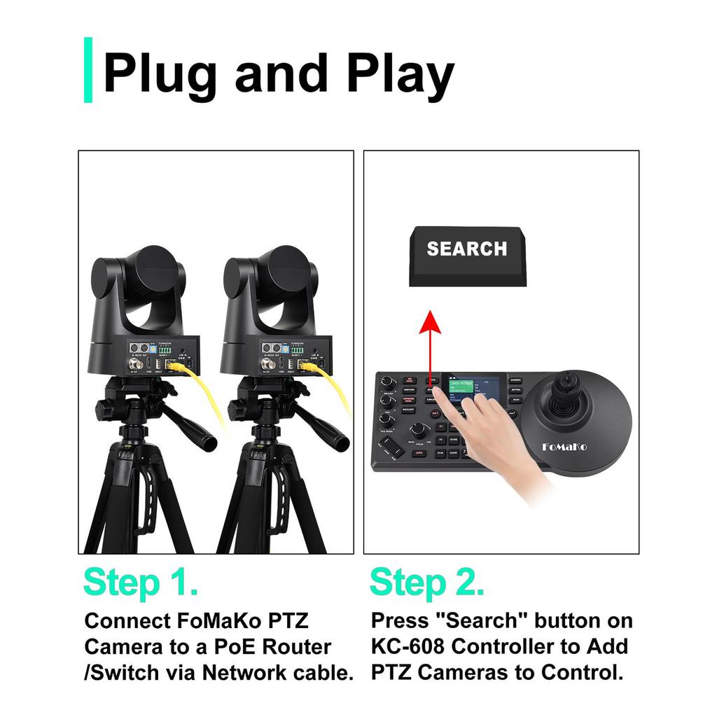 Fast Delivery FoMaKo PTZ Camera 30X Bundle HDMI 3G-SDI IP PoE HDMI Camera Church (2pcs) + POE IP PTZ Camera Controller