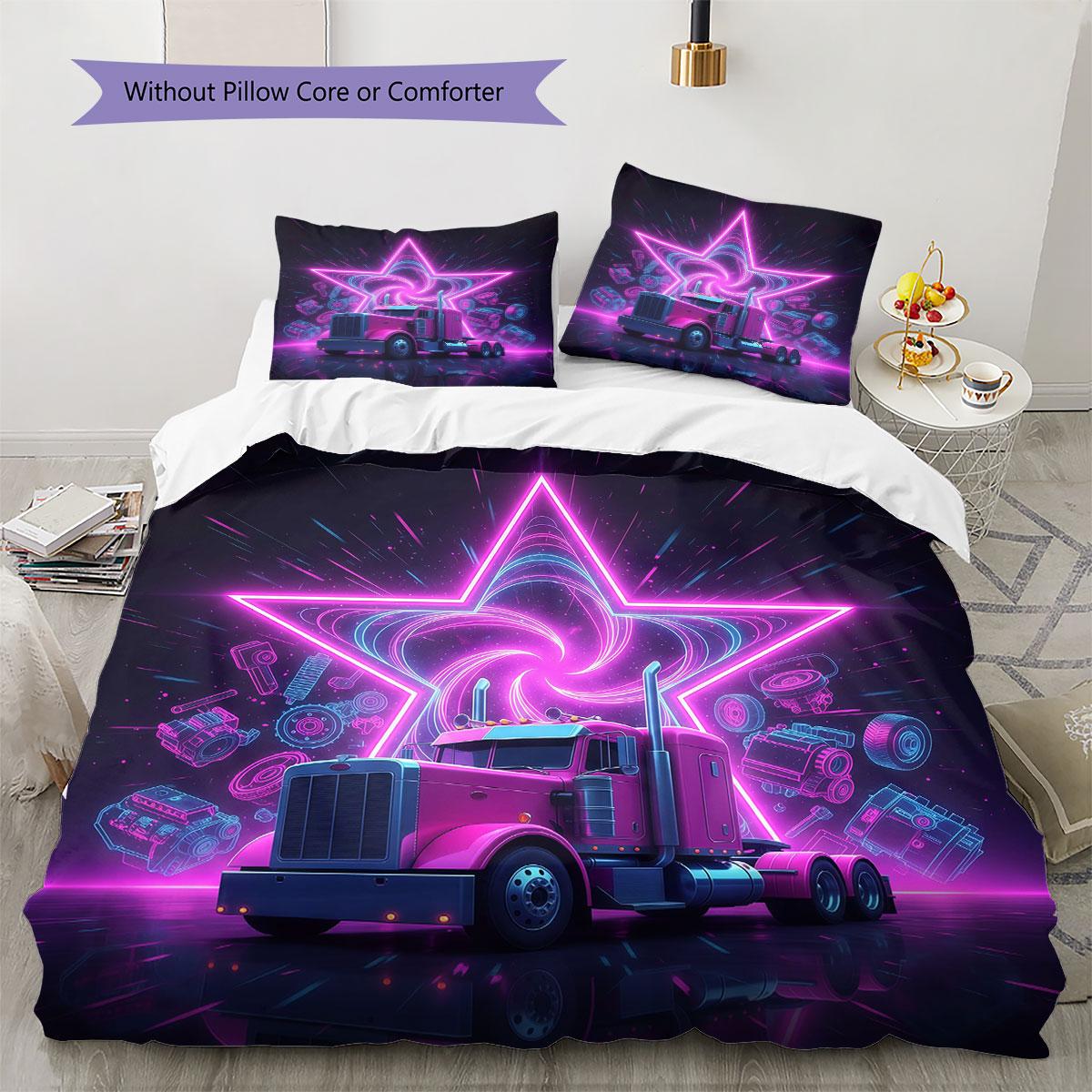 

Neon truck Pattern Bedding Quilt Set Quilt Cover Pillowcase Home Decoration Birthday Gift (1 * duvet cover + 2 * pillowcase, without core) 135x200cm