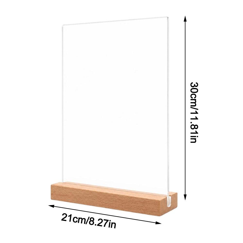 Doppelseitiger Acryl-Schildhalter Holzsockel Tischaufsteller Restaurant-Menühalter