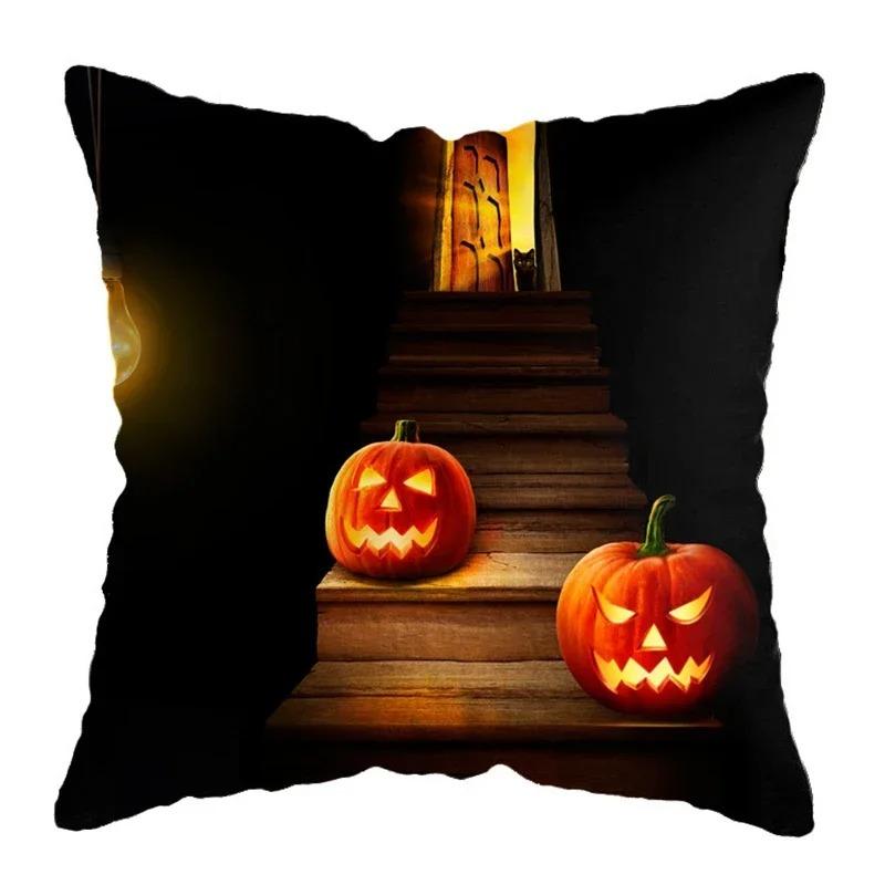 Home Decor Halloween-Themed Cushion Covers With Spooky Scenes Pattern Cushion Cover Suitable For Sofa Bedroom Car Pillow Cover