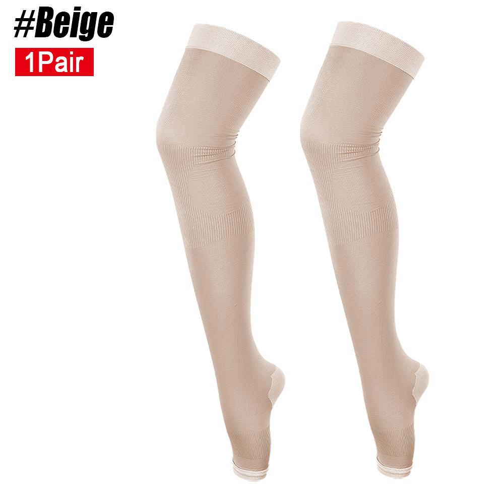 1Pair Women Beauty Slim Leg Compression Socks, Ultra-Thin Sleep Fat Burning Stockings for Sports, Yoga, Running, Travel, Flight бежевый