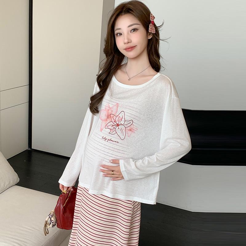 2026 Spring Korean Striped Maternity Sling Dress M