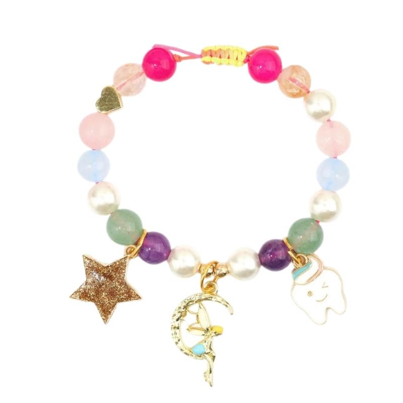 Lightweight Adjustable Chain Bracelet With Sparkling Star Elf Charm Faux Pearls Design For Casual Party Occasions