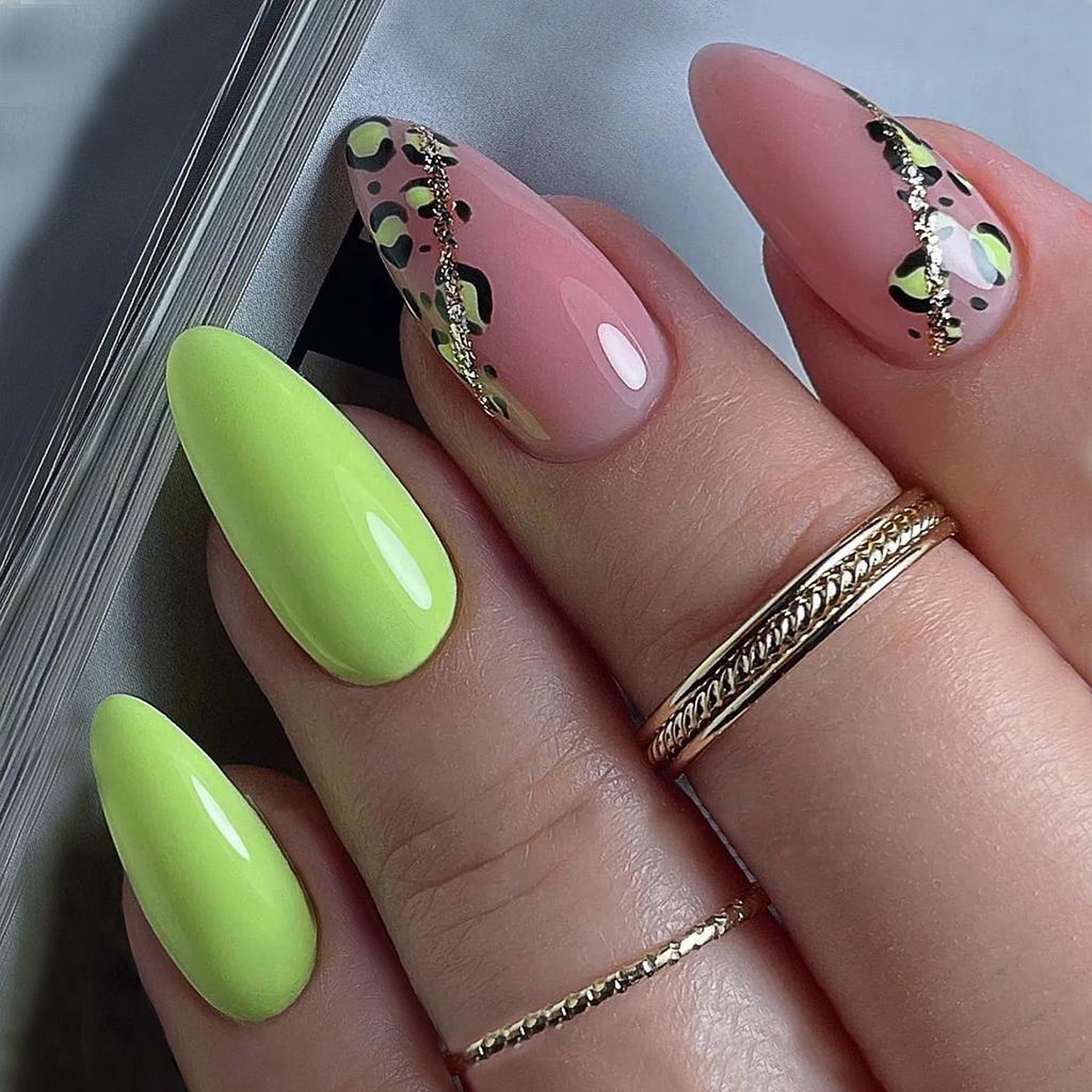 Leopard Print French Spice Girl Style Almond Nail Sweet Cool Stripe Temperament Nail Piece Wear Nail